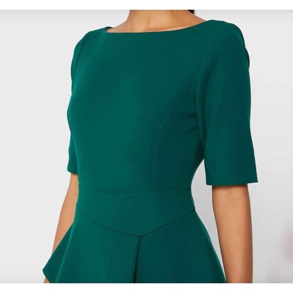 NWT Ted Baker Romolaa Peplum Shift Dress Short Sleeve Dark Green 1 US 4 - Picture 3 of 9
